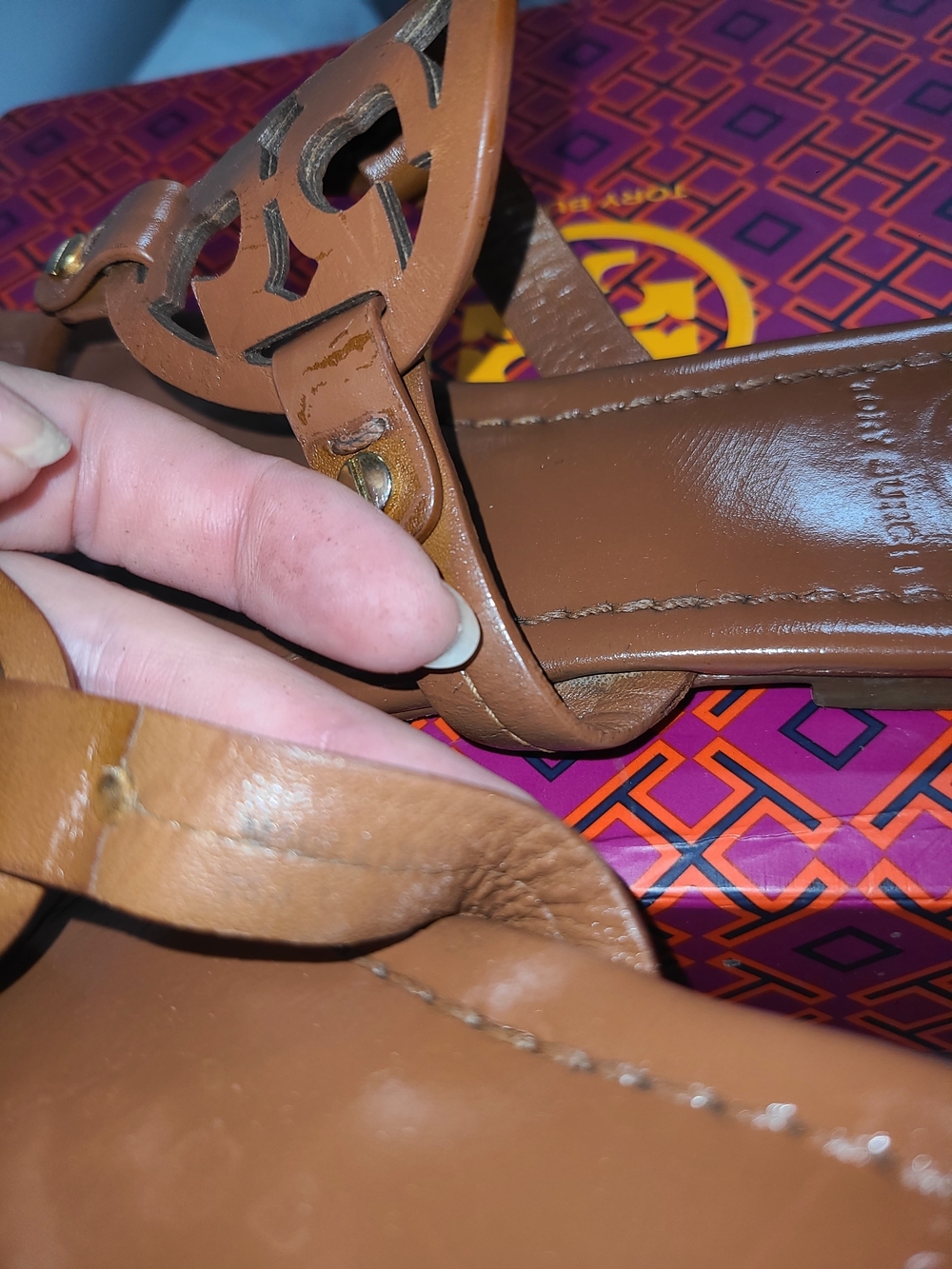 Tory Burch Miller Designer Brown Leather Thong Flip Flop Sandals 6.5 - Picture 6 of 10